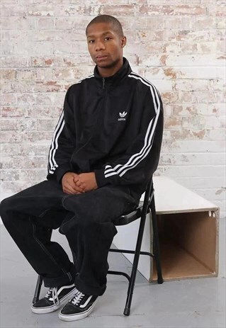 VINTAGE ADIDAS LOGO 3 STRIPE TRACK JACKET BLACK