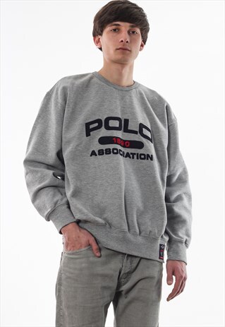 VINTAGE USPA POLO CREW NECK 90S GREY BIG LOGO
