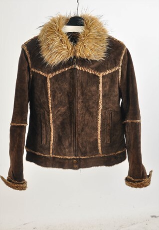 Vintage 00s faux fur suede leather jacket