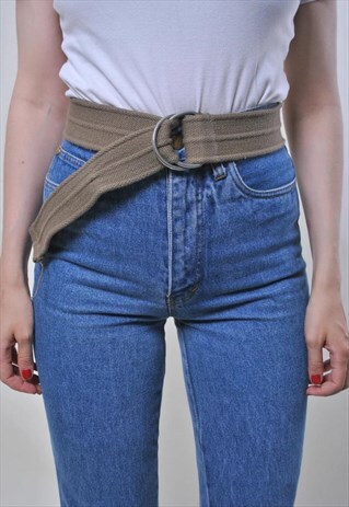 VINTAGE BEIGE COTTON MINIMALIST OVERSIZED BELT