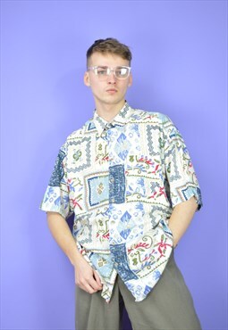 Vintage multicolour abstract graphic short sleeve shirt