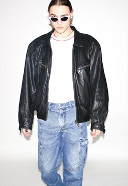Vintage 90s heavy leather jacket in black