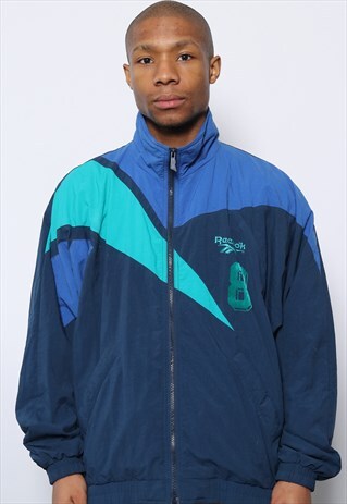VINTAGE REEBOK LOGO TRACK TOP JACKET BLUE