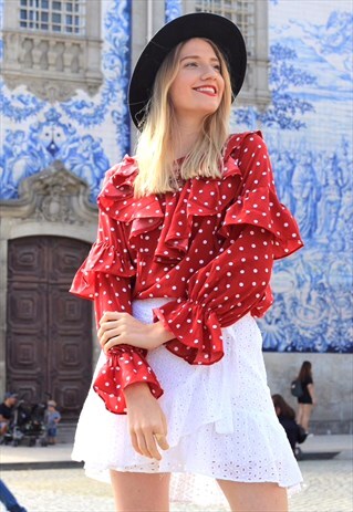 POLKA DOT RUFFLED BLOUSE_RED