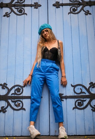 VINTAGE 80'S BLUE HIGH-WAISTED CARGO TROUSERS