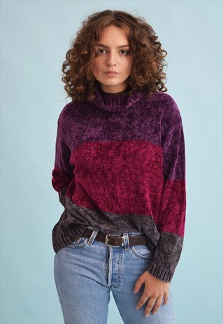90'S RETRO ROLL NECK KNIT JAZZY VELVET JUMPER