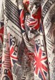 VINTAGE Y2K 00'S CREAM RED GRAPHIC NEWSPAPER PRINTED SCARF