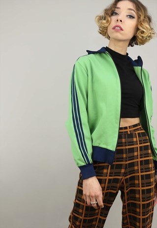 VINTAGE 70S ADIDAS TRACK TOP GREEN TREFOIL