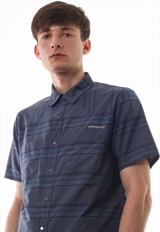 VINTAGE PATAGONIA SHORT SLEEVE GREY STRIPED
