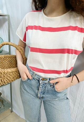 VINTAGE 80S NAUTICAL MARINE PRINT BLOUSE TOP TEE T-SHIRT