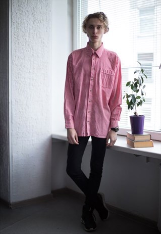 VINTAGE 90'S RED/WHITE TARTAN COTTON SHIRT