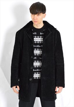 Y2K Black Suede Leather Warm Winter Coat