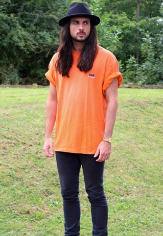 VINTAGE 90S HELLY HANSEN T-SHIRT - ORANGE - XL - RARE