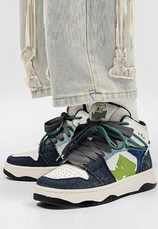 Denim high tops chunky sole trainers skater shoes in blue
