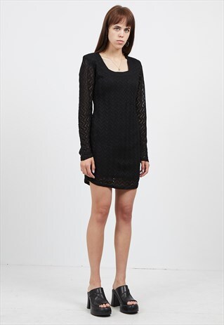 VINTAGE BLACK BOSSE LONG SLEEVE MINI DRESS