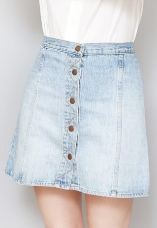 VINTAGE 1990'S LIGHT WASH MINI BUTTON FRONT SKIRT