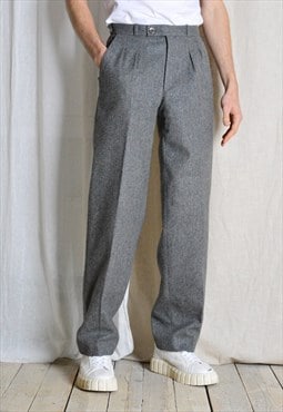 Vintage 90s Grey Minimalist Wool Pleated Mens Pants
