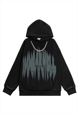 Metal chain hoodie graffiti pullover old punk jumper black