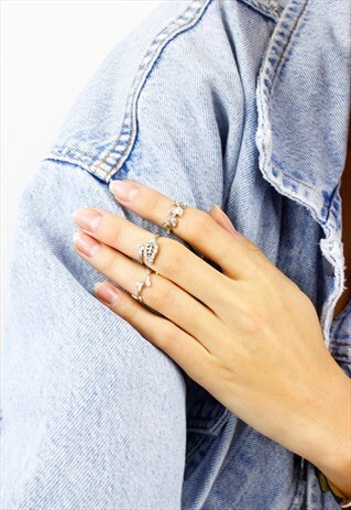 SILVER DIAMANTE STACK MIDI KNUCKLE COCKTAIL RING