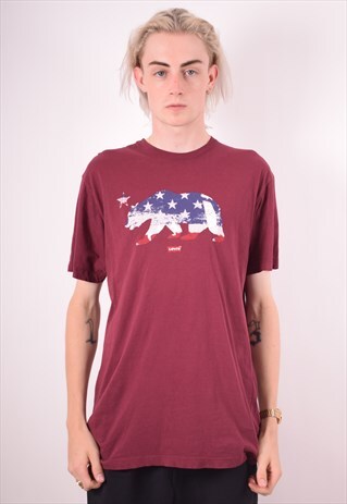LEVI'S MENS VINTAGE T-SHIRT TOP LARGE MAROON 90S