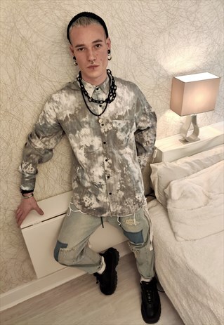 OVERSIZE DROP SHOULDER TIE DYE GRADIENT SHIRT FADED TOP