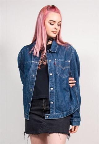 90'S VINTAGE DARK BLUE DENIM LEVI'S POPPER JACKET