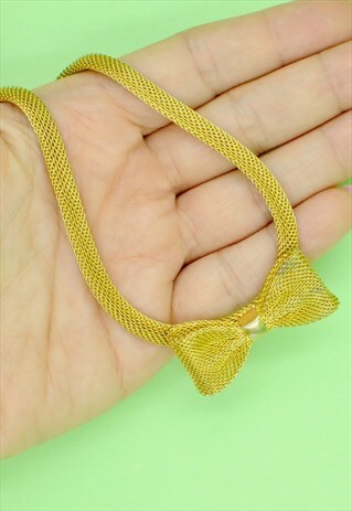 80S GOLD BOW PARTY KAWAII NECKLACE VINTAGE JEWELLERY