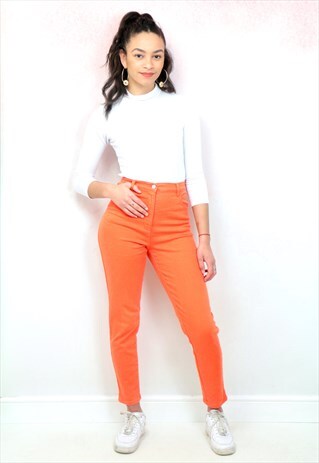 1990S VINTAGE ORANGE STRETCH STRAIGHT LEG HIGH WAIST JEANS
