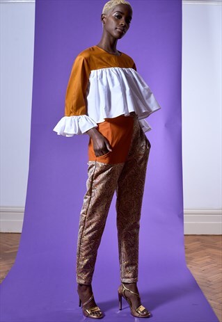 NALU COLOUR BLOCK RUFFLE CROP TOP