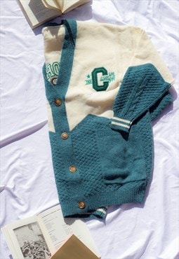 Green Oversized Slouchy College Cardigan