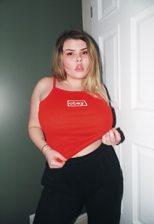 OBEY TOP CAMI VEST TOP RED LADIES SIZE L