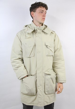 VINTAGE NAPAPIJRI CREAM LONG HOODED JACKET