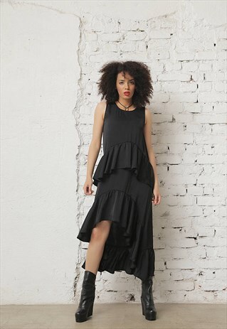 BLACK MAXI DRESS/ RUFFLE DRESS