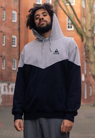 VINTAGE 90S LE COQ SPORTIF LOGO HOODIE IN GREY AND NAVY