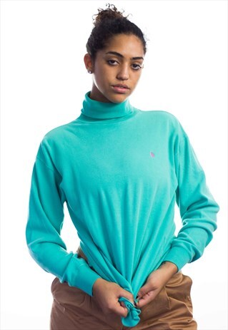 VINTAGE POLO RALPH LAUREN LOGO ROLL NECK JUMPER 90S S 10.5