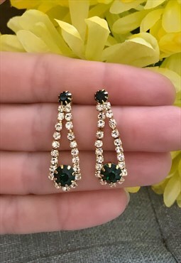 Green Diamonte Earrings