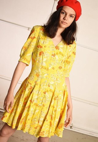 90'S RETRO FLORAL PARIS CHIC SUMMER MINI TEA DRESS