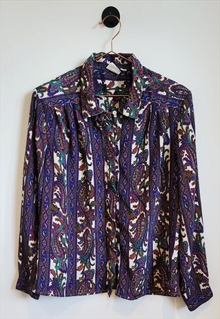 VINTAGE 80S PAISLEY PRINT BOHO LONG SLEEVE SHIRT SIZE 10-12
