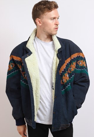 VINTAGE AZTEC FLEECE LINED JACKET
