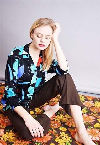 80'S RETRO HIPPIE FLORAL PRINT OVERSIZED MOM'S SHIRT TOP