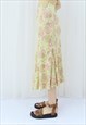 90S / Y2K VINTAGE YELLOW & PINK FLORAL MIDI SKIRT (SIZE M/L)