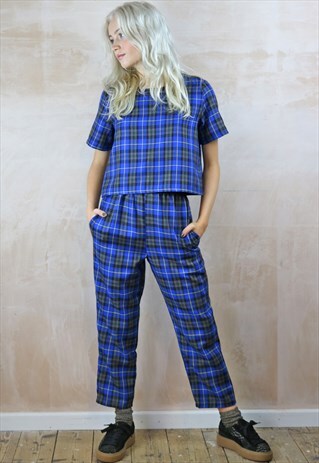 BLUE TARTAN CROP PEG PANTS & TOP CO-ORDINATES