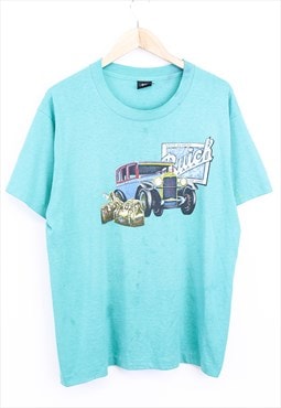Vintage Screen Stars Car Graphic Tee Turquoise Short Sleeve 