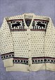 VINTAGE KNITTED CARDIGAN REINDEER PATTERNED CHUNKY KNIT 