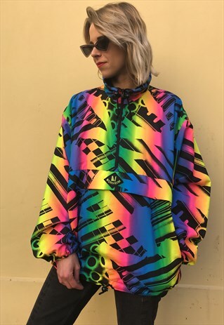 VINTAGE 90' OLDSCHOOL RAINBOW UNISEX WINDBREAKER JACKET