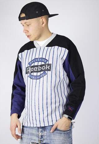 VINTAGE MENS REEBOK STRIPES SWEATSHIRT BIG LOGO