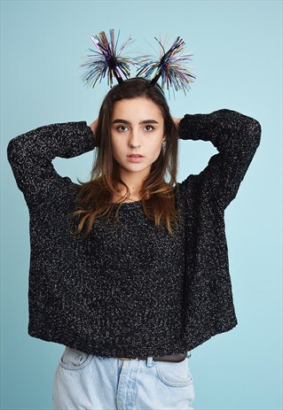 90'S RETRO CHRISTMAS SHEER SPARKLING KNIT CROP JUMPER TOP