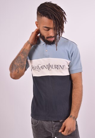 YVES SAINT LAURENT MENS VINTAGE POLO SHIRT MEDIUM BLUE 90S