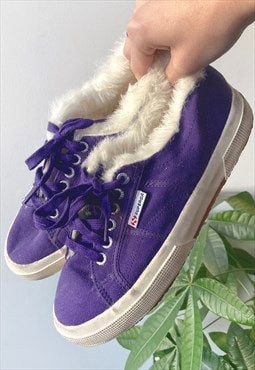 Vintage 00's Y2K Bright Violet Canvas Faux Fur Sneakers