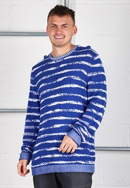 Vintage Benetton Jumper in Blue Knitted Pattern Pullover XL